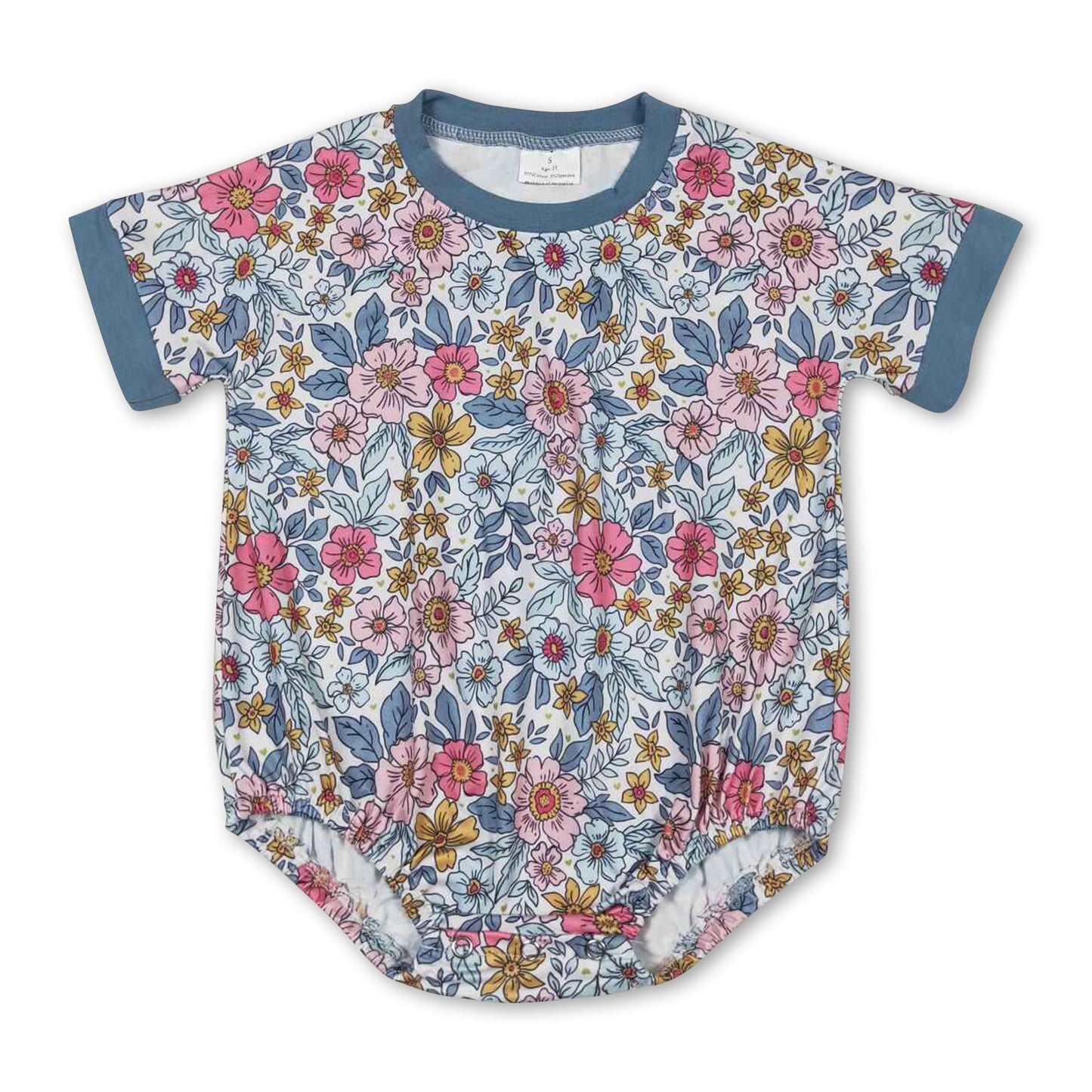 Short sleeves blue floral baby girls summer romper