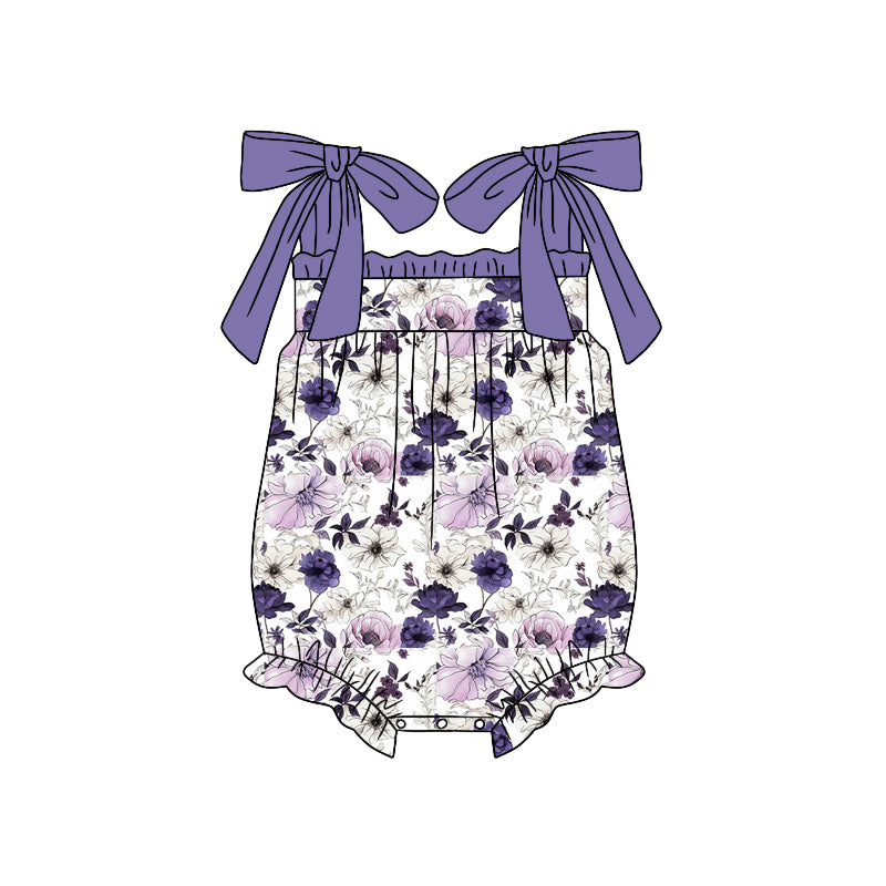 Purple straps floral baby girls summer romper