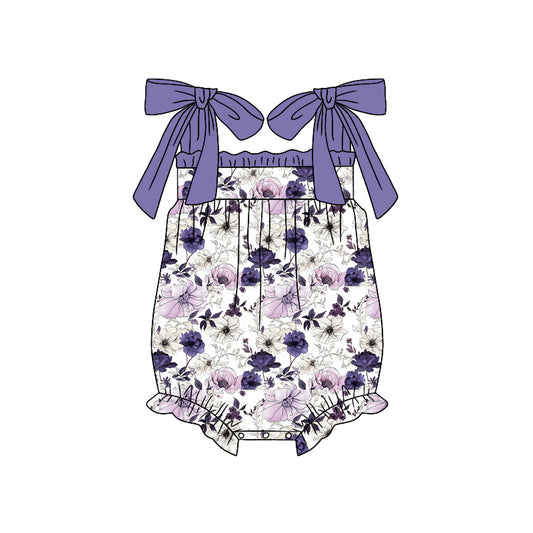 Purple straps floral baby girls summer romper