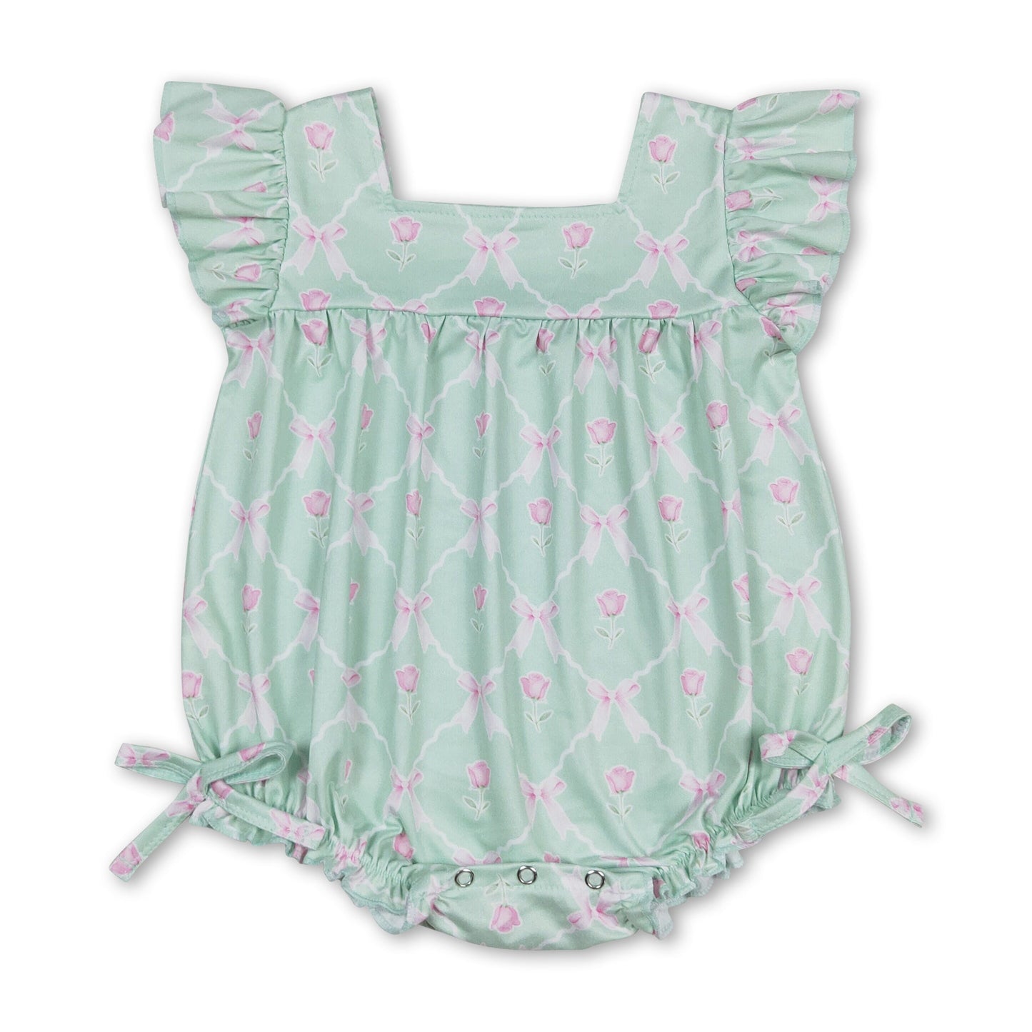 Mint flutter sleeves floral baby girls spring romper