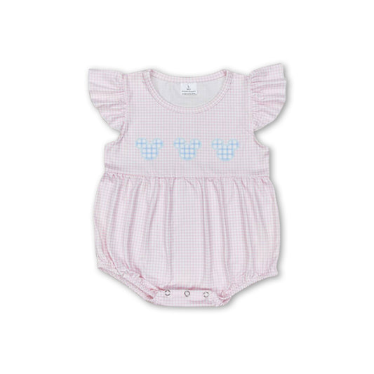 Pink plaid flutter sleeves mouse baby girls romper