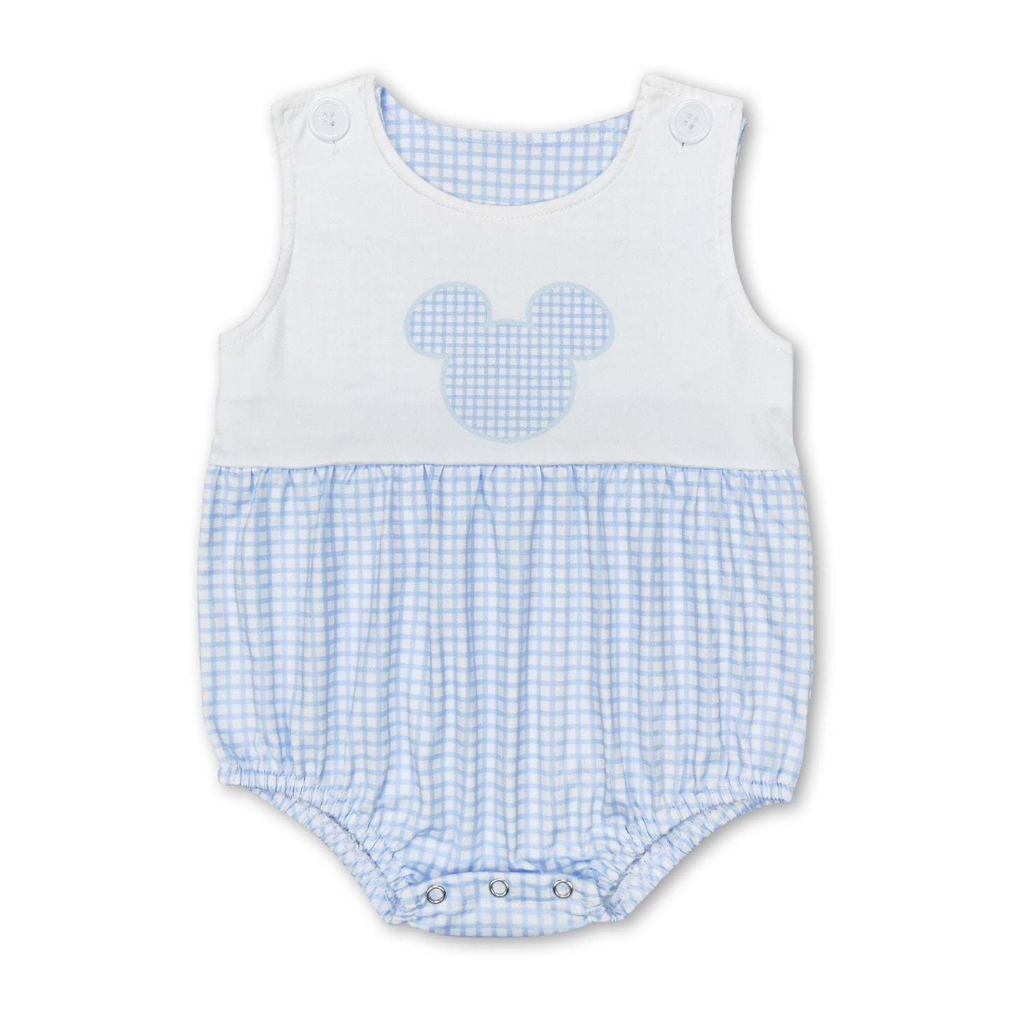 Blue plaid sleeveless mouse baby boys romper