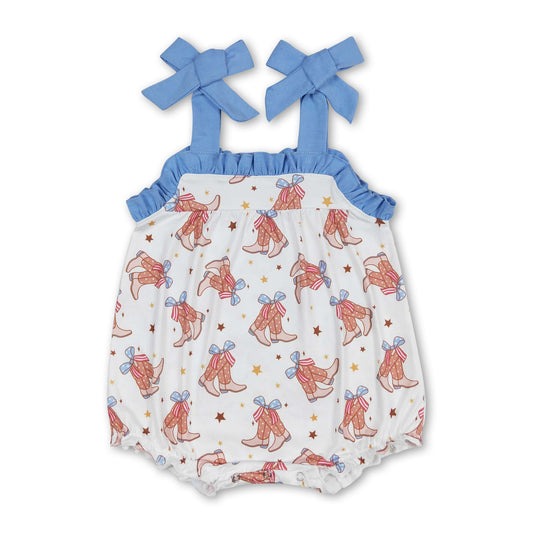 Straps boots bow baby girls 4th of july romper