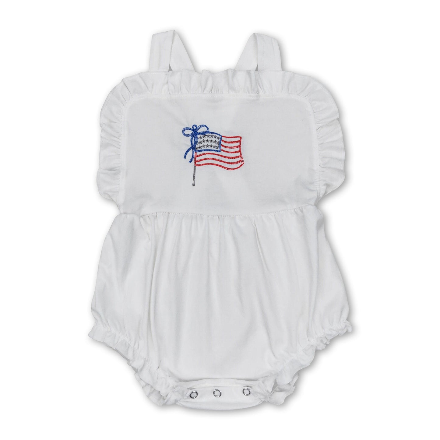 White strap flag baby girls 4th of july romper