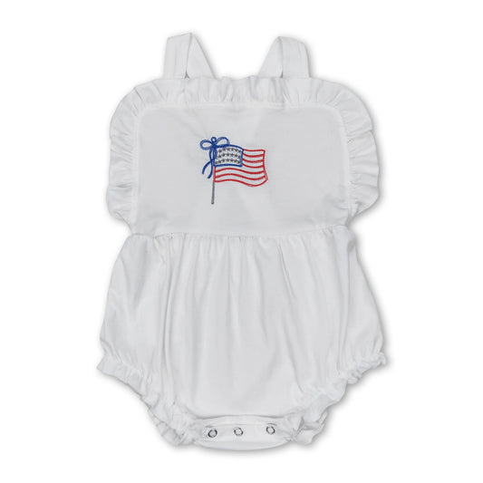 White strap flag baby girls 4th of july romper