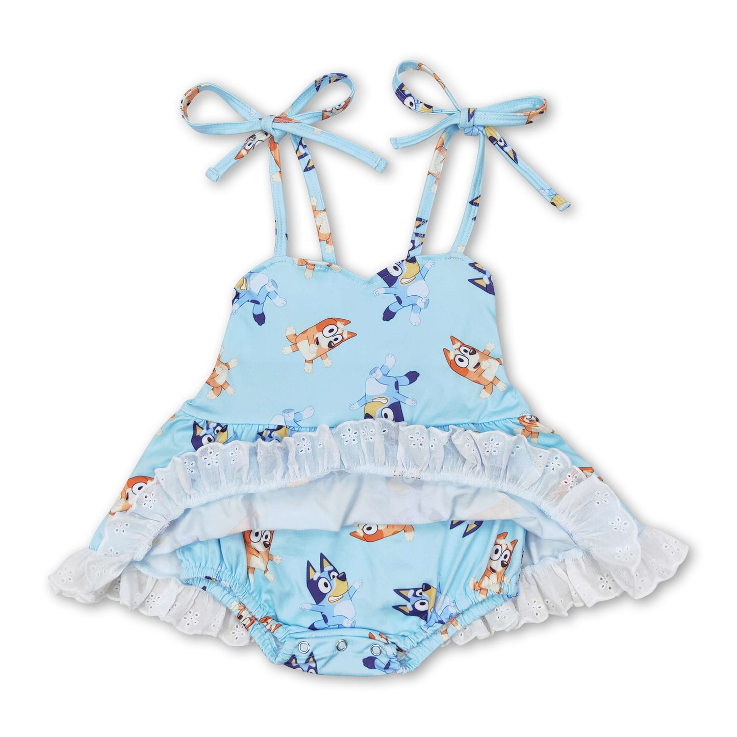 Blue dog straps baby girls summer romper