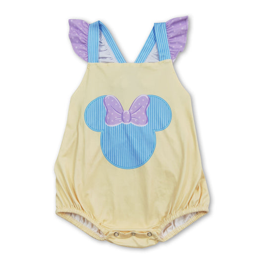 Flutter sleeves yellow mouse bow baby girls romper