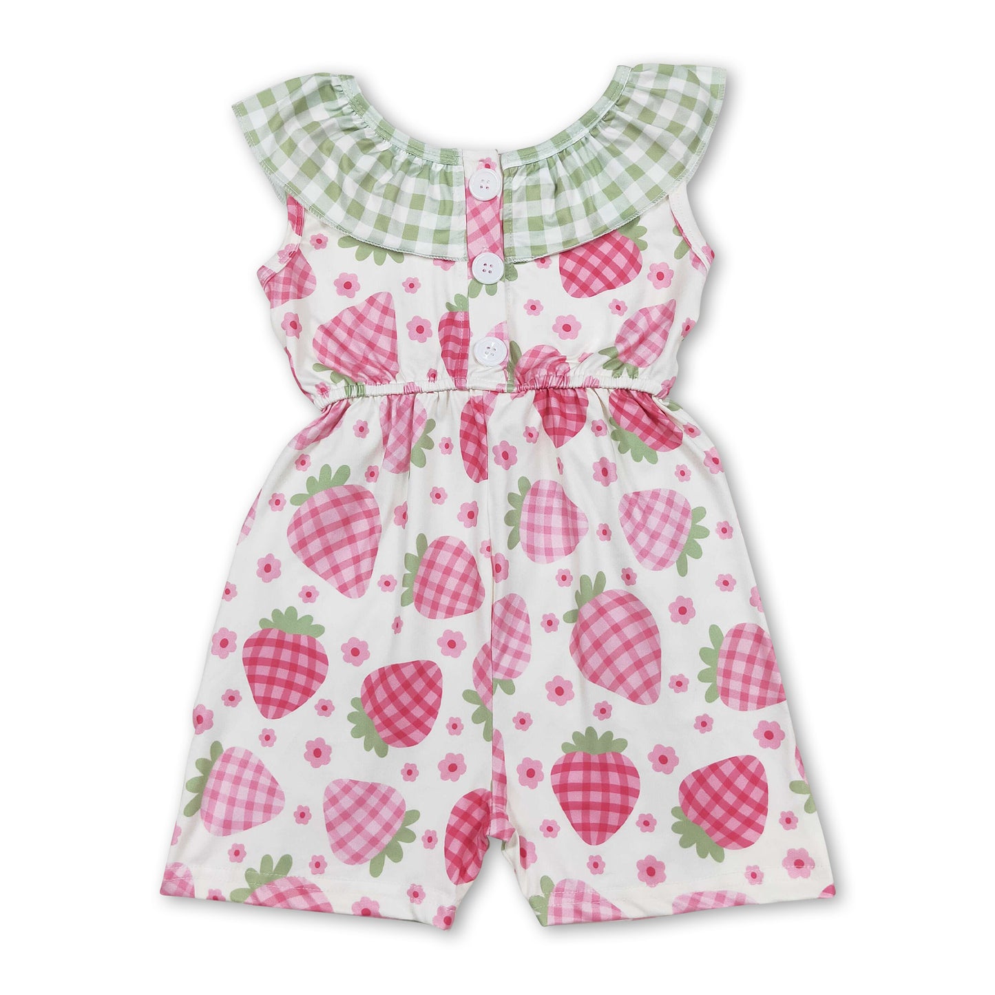 Plaid ruffle strawberry kids girls jumpsuit