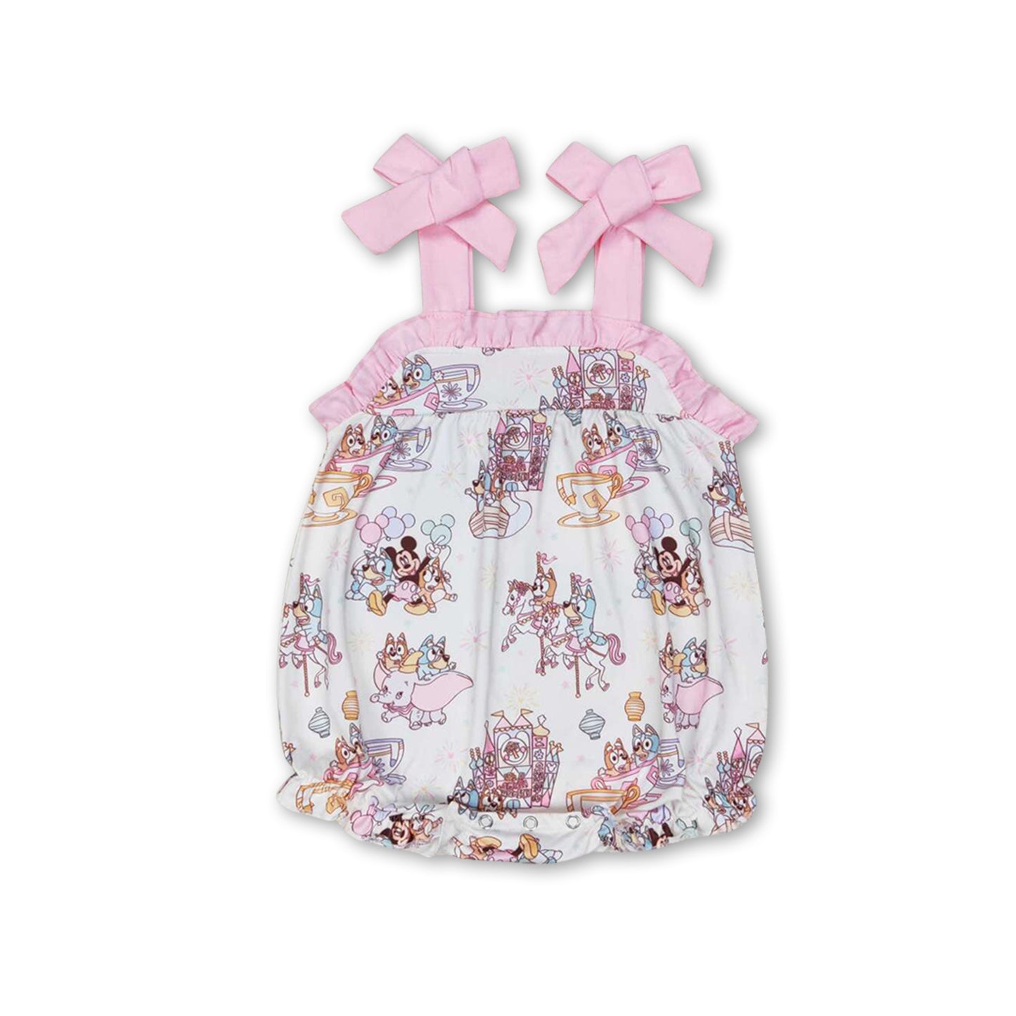 Pink straps unicorn dog mouse baby girls romper