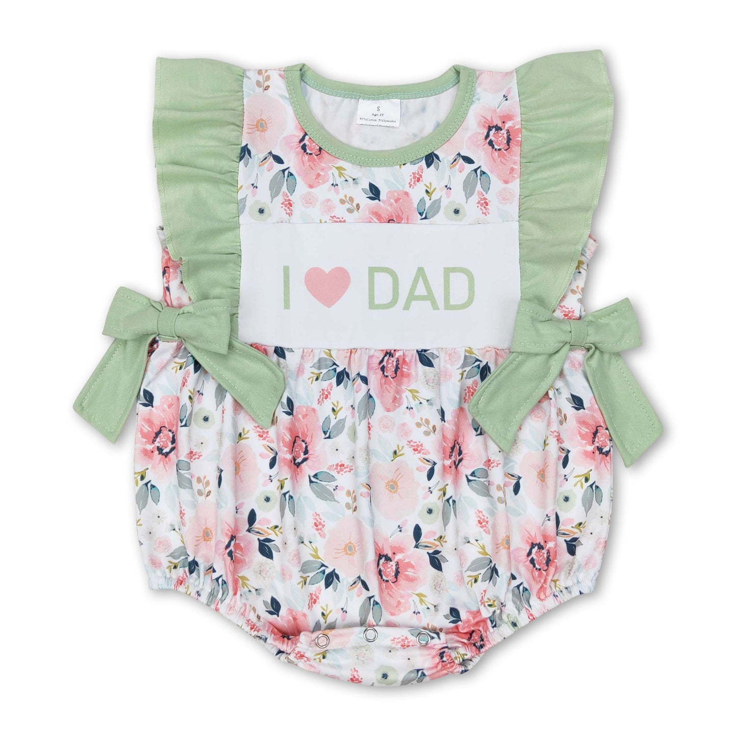 I love DAD mint floral baby girls father's day romper