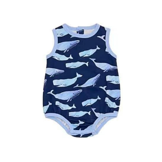 Sleeveless blue shark baby boys summer romper