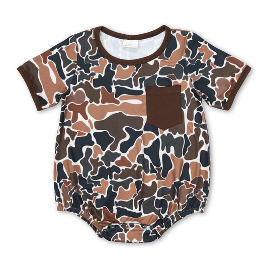 Brown short sleeves pocket baby boy romper