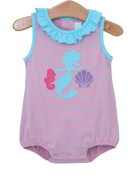 Sleeveless seahorse shell stripe baby girls summer romper