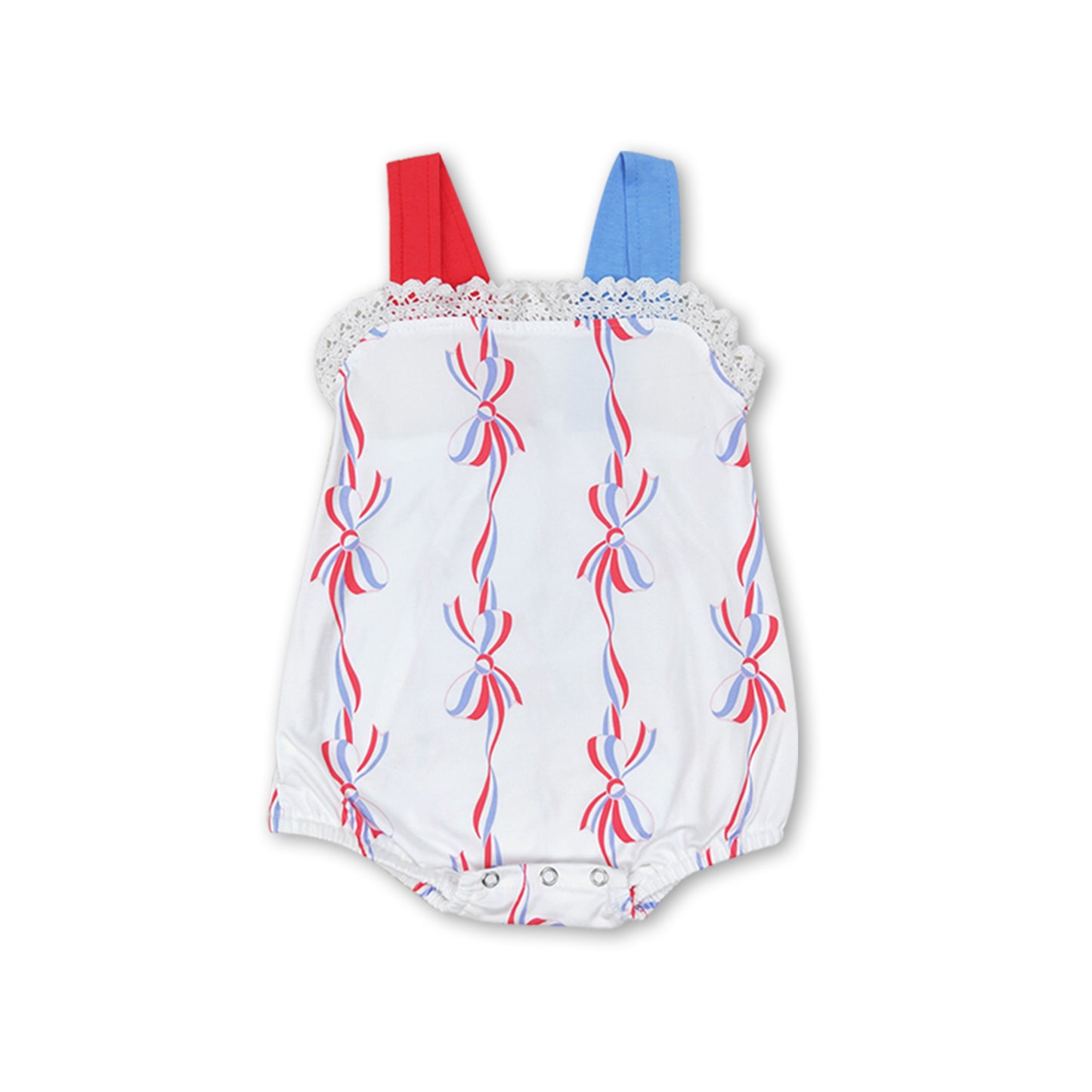 Straps red blue bow baby girls 4th of july romper