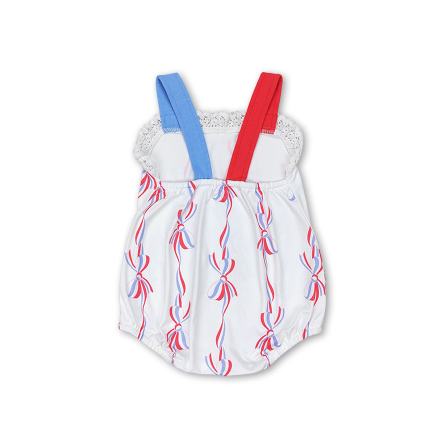 Straps red blue bow baby girls 4th of july romper