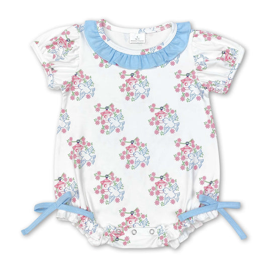 Short sleeves bird floral baby girls romper