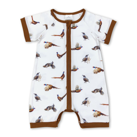 Short sleeves brown pheasant baby boys zip romper