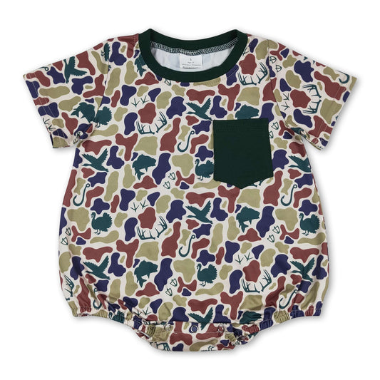 Short sleeves green camo pocket baby boys romper