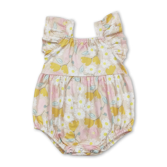 Flutter sleeves yellow floral daisy baby girls summer romper