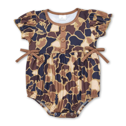 Sleeveless duck deer camo baby girl romper