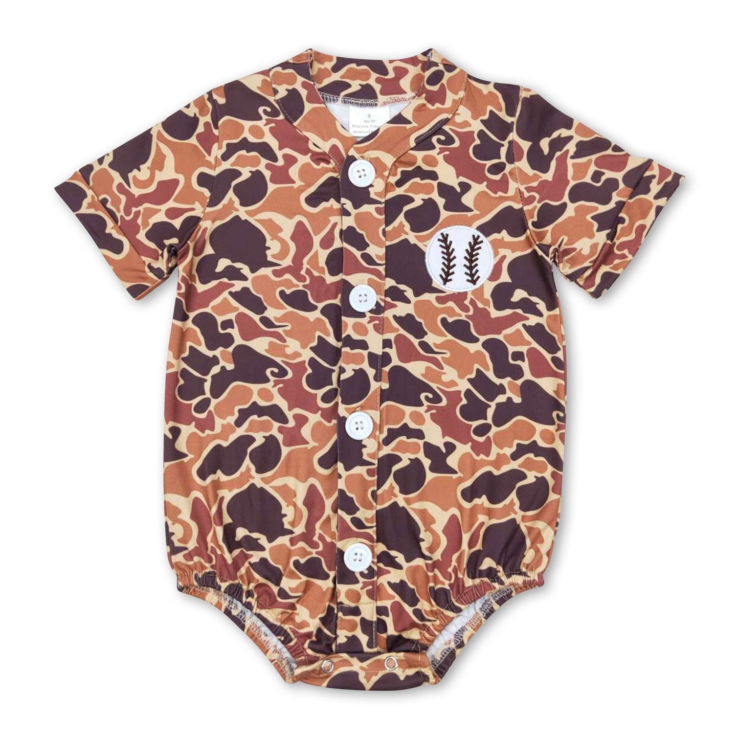 Brown camo baseball baby boy romper