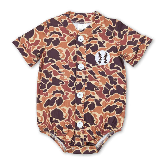 Brown camo baseball baby boy romper