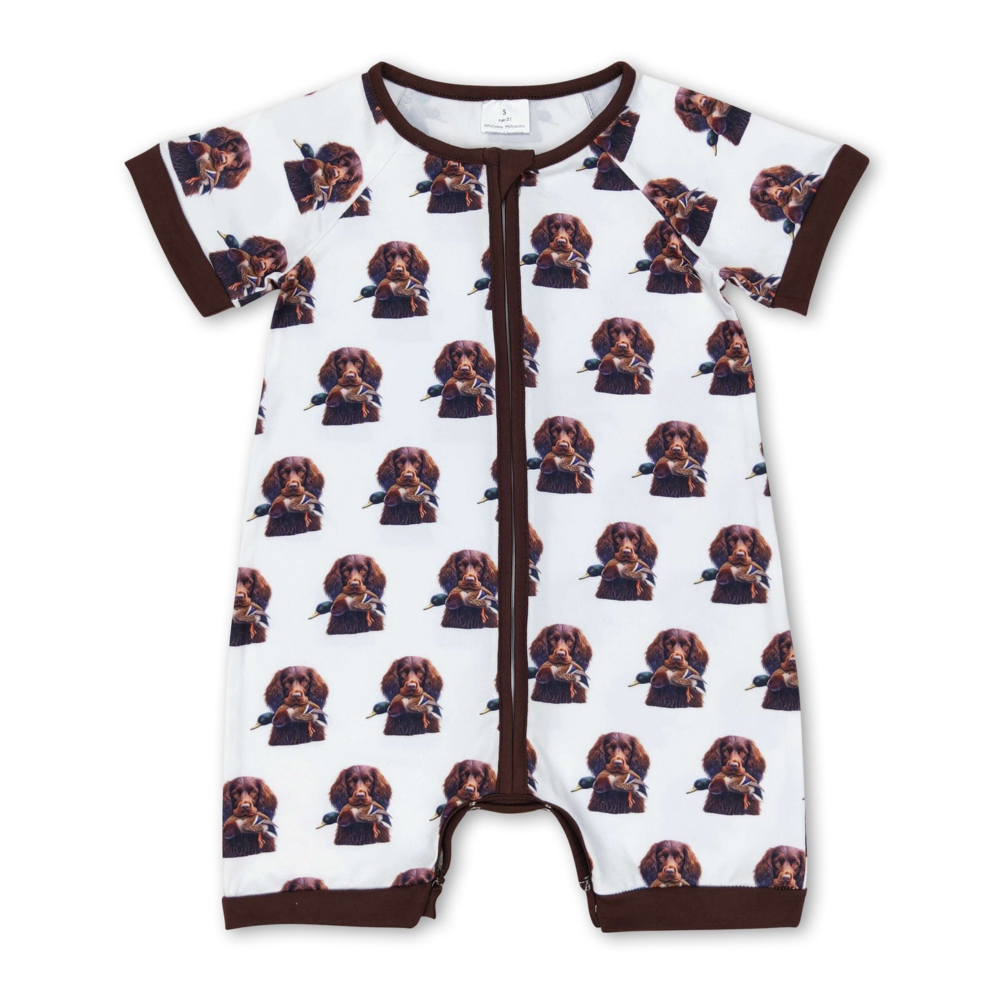 Short sleeves duck dog zipper baby boy romper