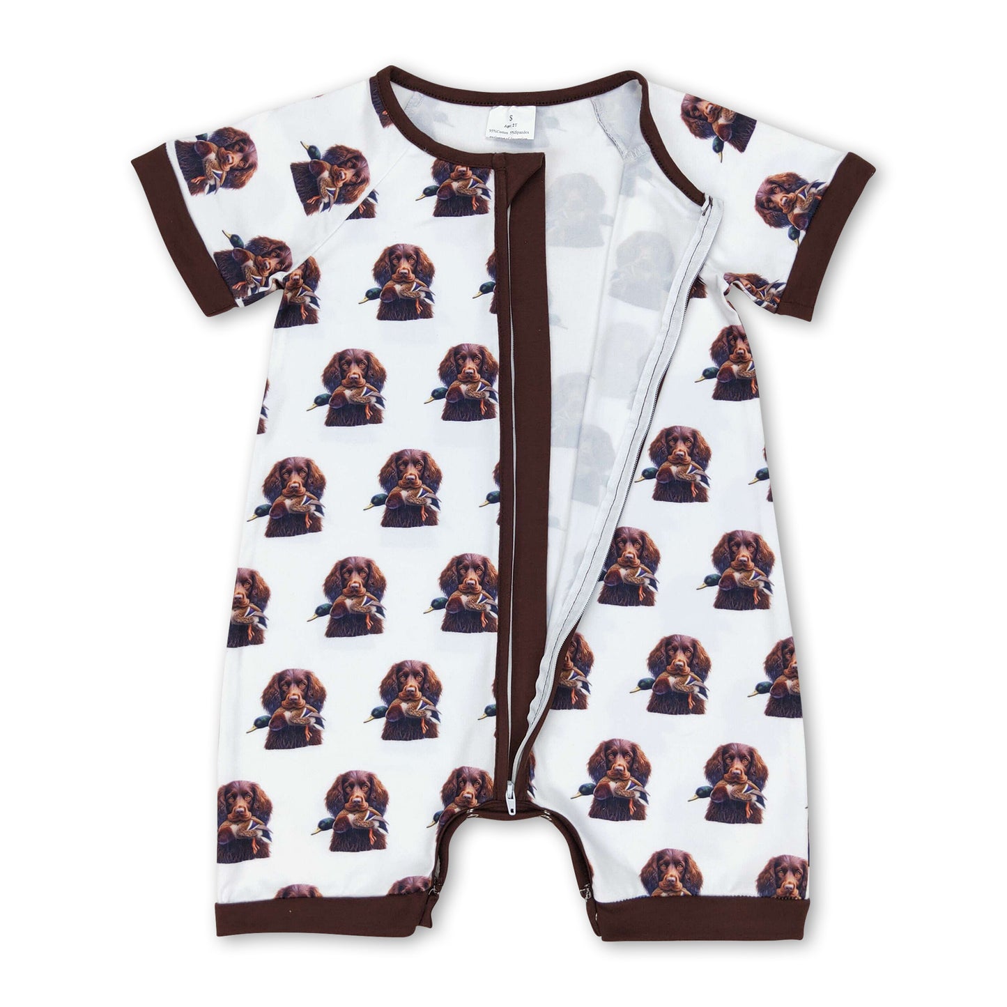 Short sleeves duck dog zipper baby boy romper