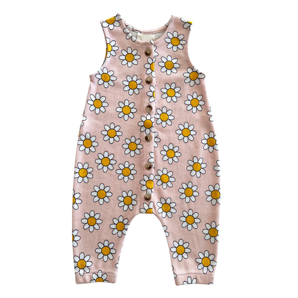 Sleeveless pink flower baby girls summer romper