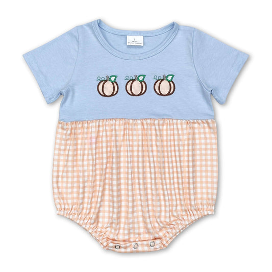 Short sleeves pumpkin baby boys plaid fall romper