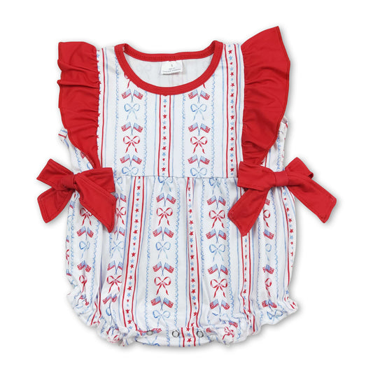 Sleeveless flag bow baby girls 4th of july romper