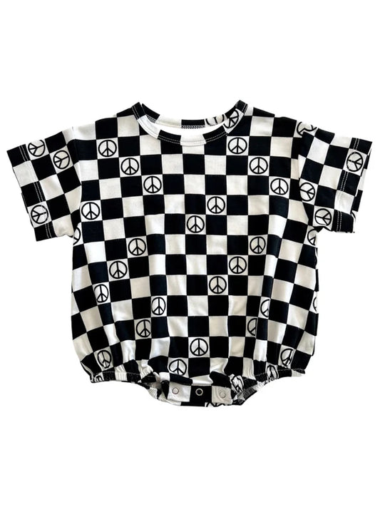 Short sleeves black plaid baby kids romper