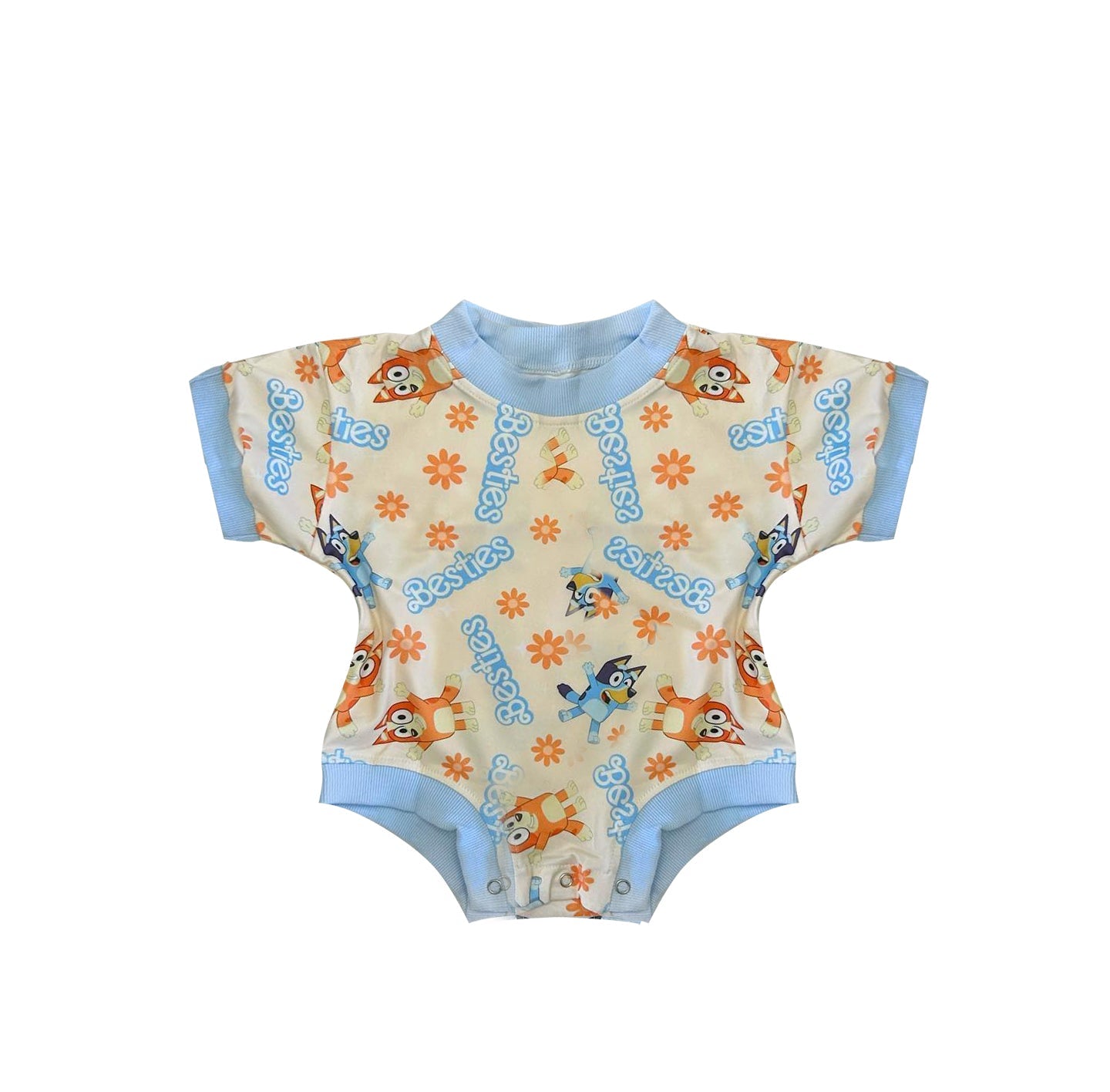 Short sleeves besties floral dog baby girls romper