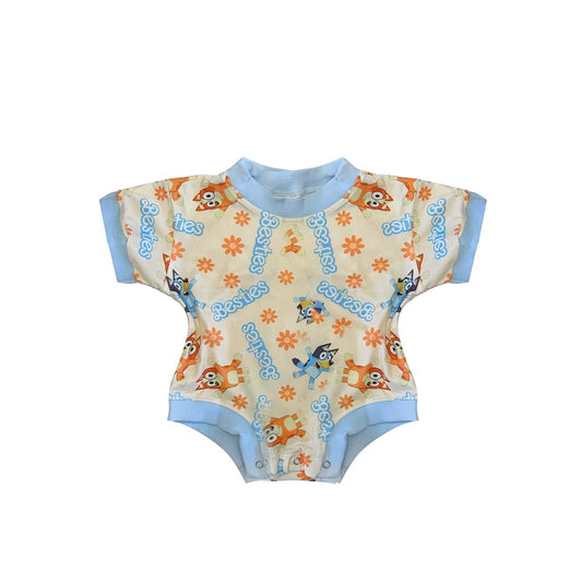 Short sleeves besties floral dog baby girls romper