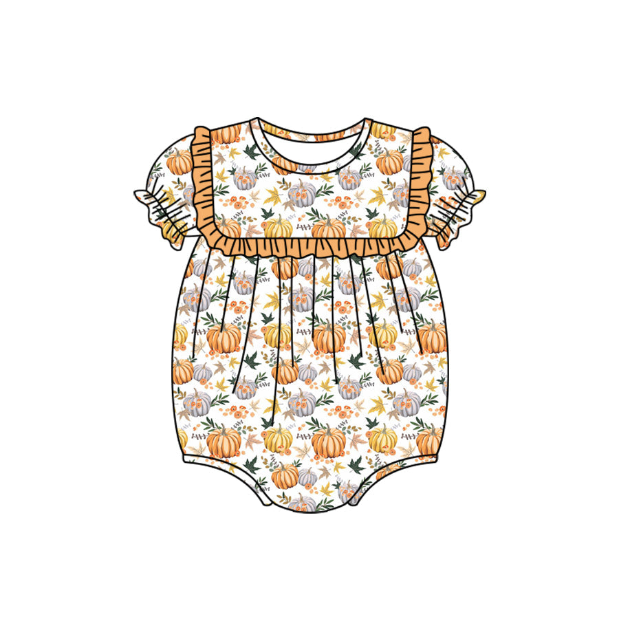 Short sleeves pumpkin baby girls fall romper