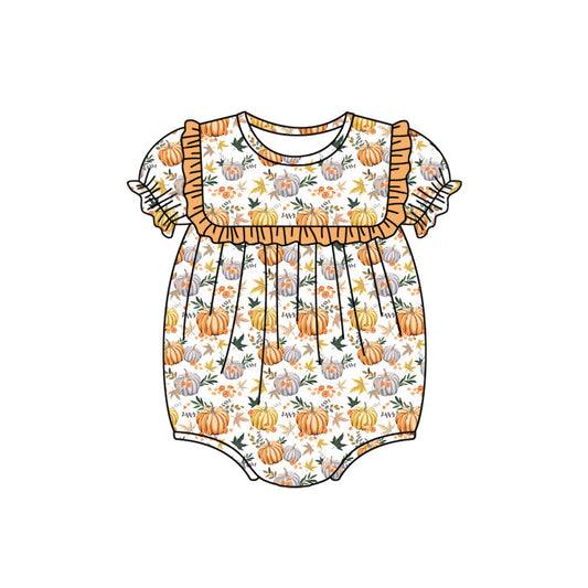 Short sleeves pumpkin baby girls fall romper