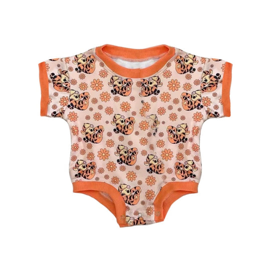 Short sleeves tiger floral baby girls romper