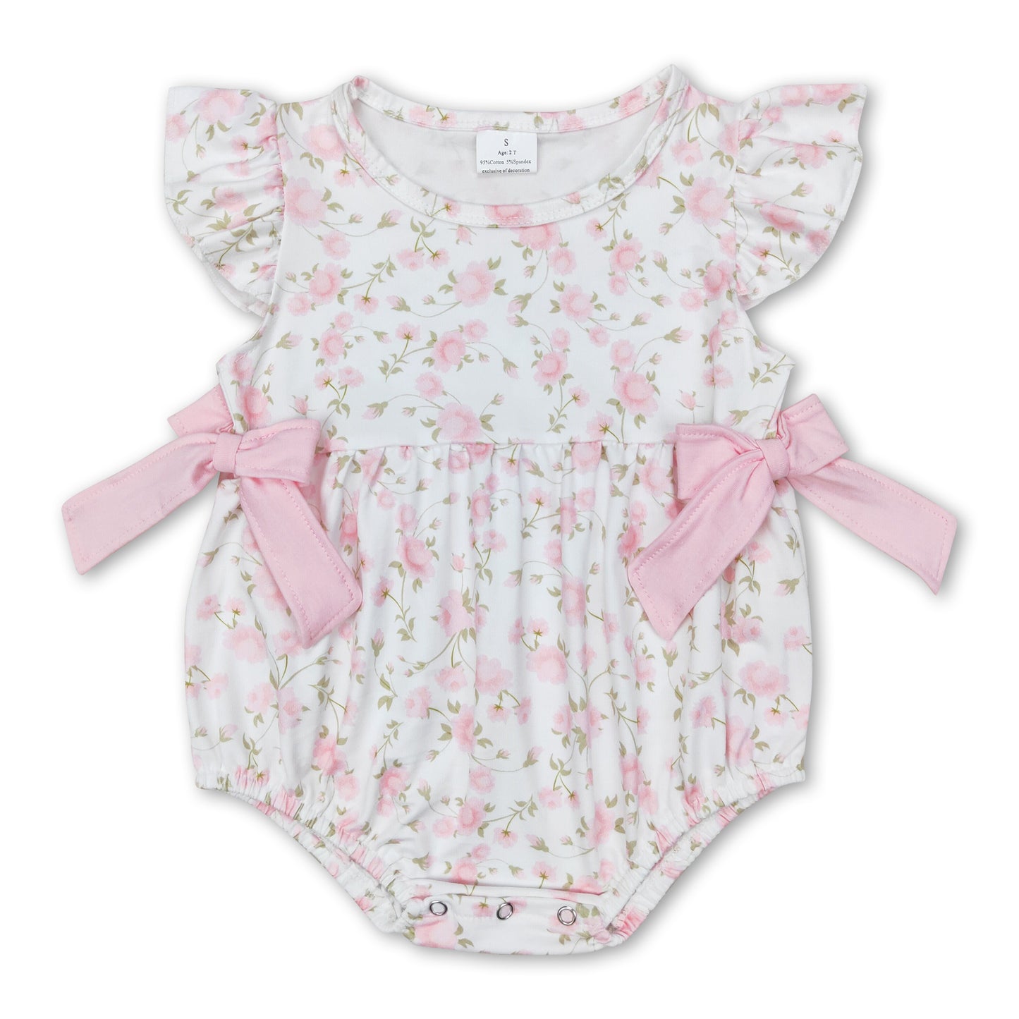 Flutter sleeves floral bow baby girls romper