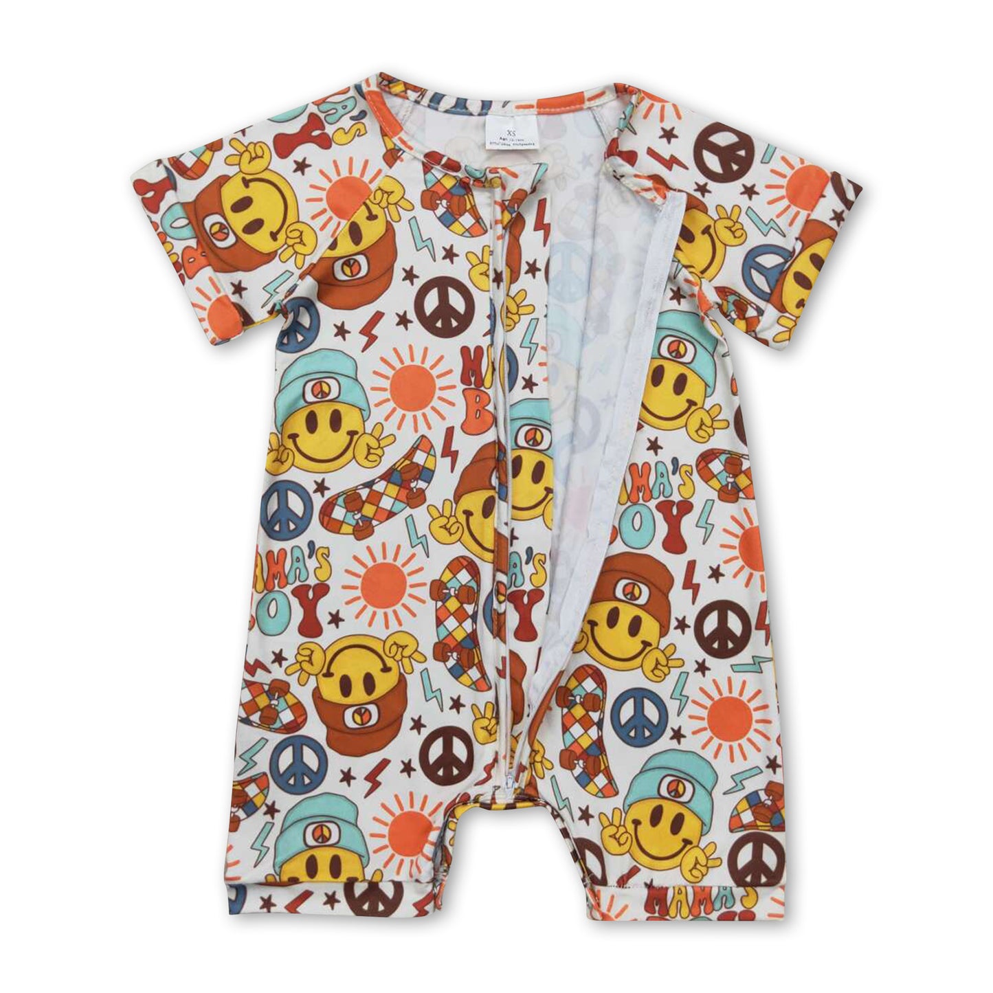 Short sleeves mama's boy smile baby zipper romper