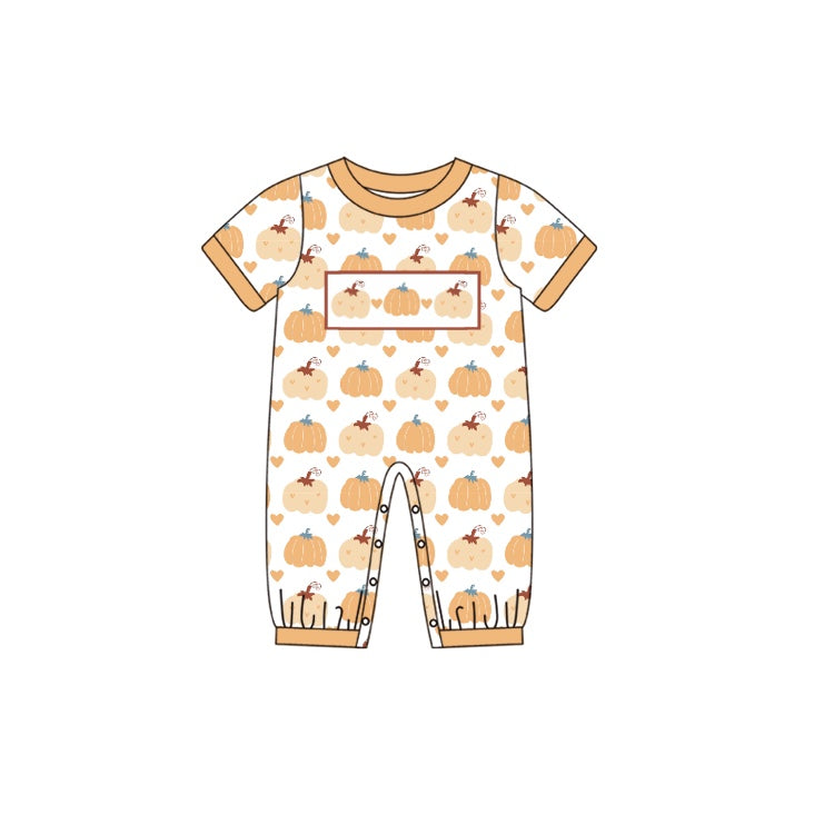 Short sleeves pumpkin heart baby boy romper