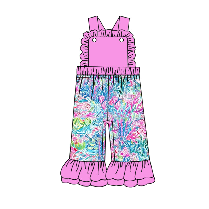 Straps pink watercolor seaweed girls jumpsuit