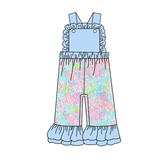 Straps light blue watercolor seaweed girls jumpsuit