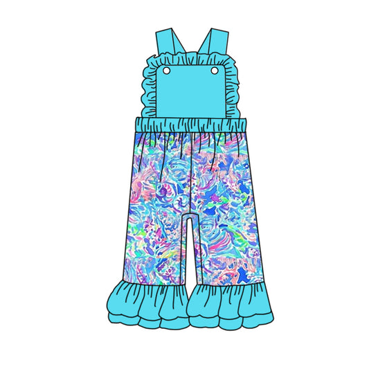 Straps light blue watercolor girls jumpsuit