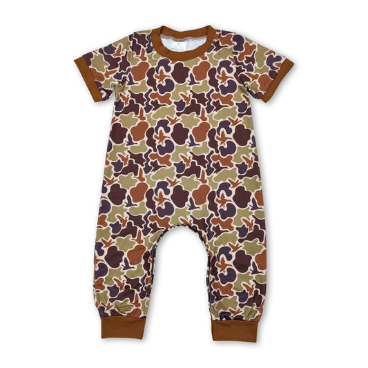 Brown short sleeves duck camo baby boy romper