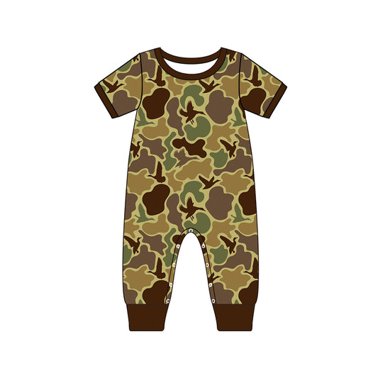 Dark brown short sleeves duck camo baby boy romper