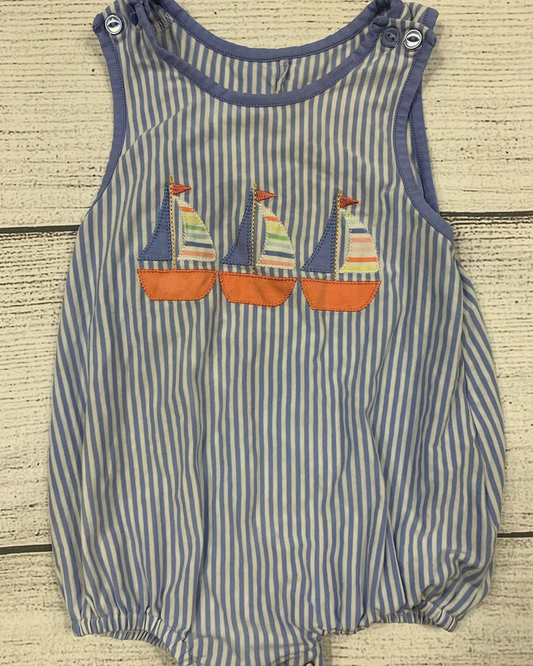 Sleeveless stripe boat baby boy summer romper