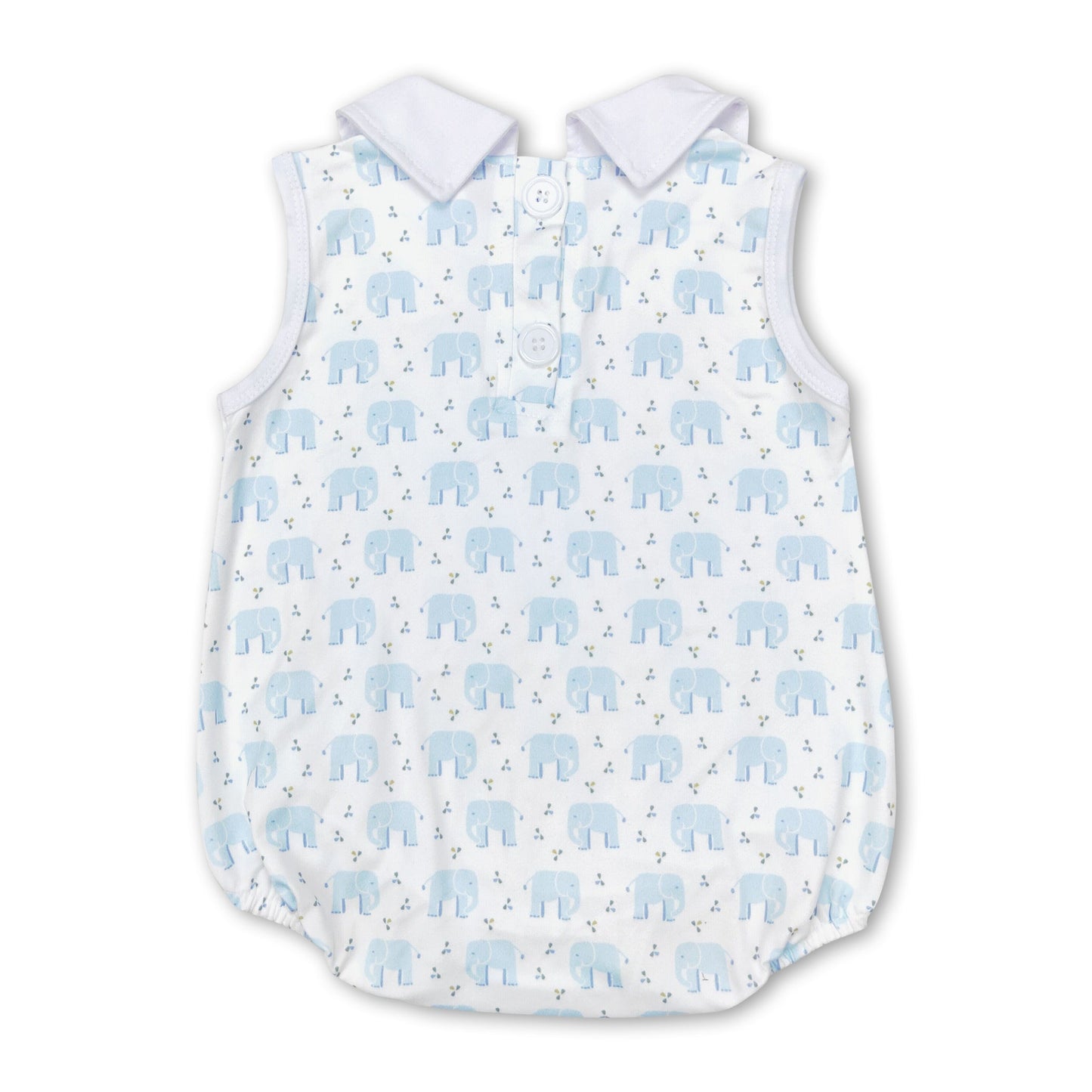 Sleeveless light blue elephant baby boy summer romper