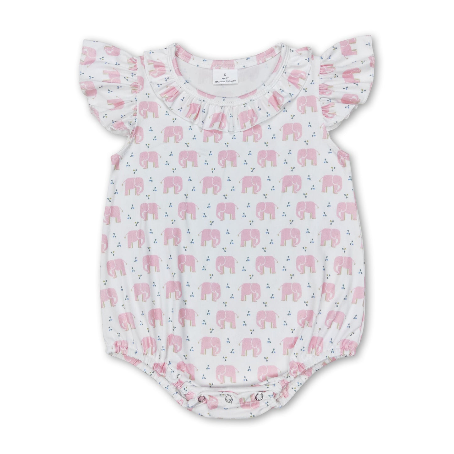 Flutter sleeves pink elephant baby girl summer romper