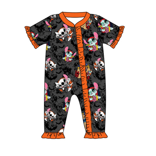 Short sleeves bat koala girl Halloween zipper romper