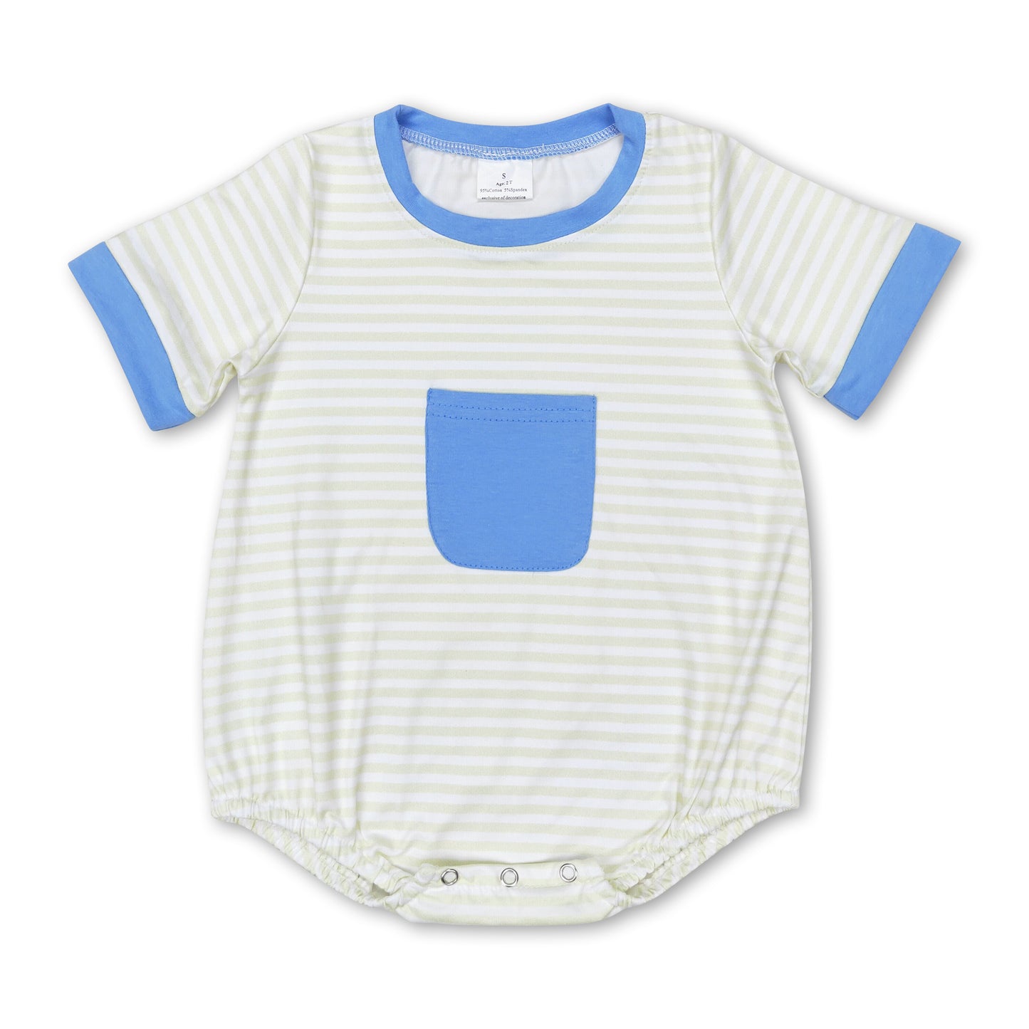 Short sleeves stripe pocket baby boy romper